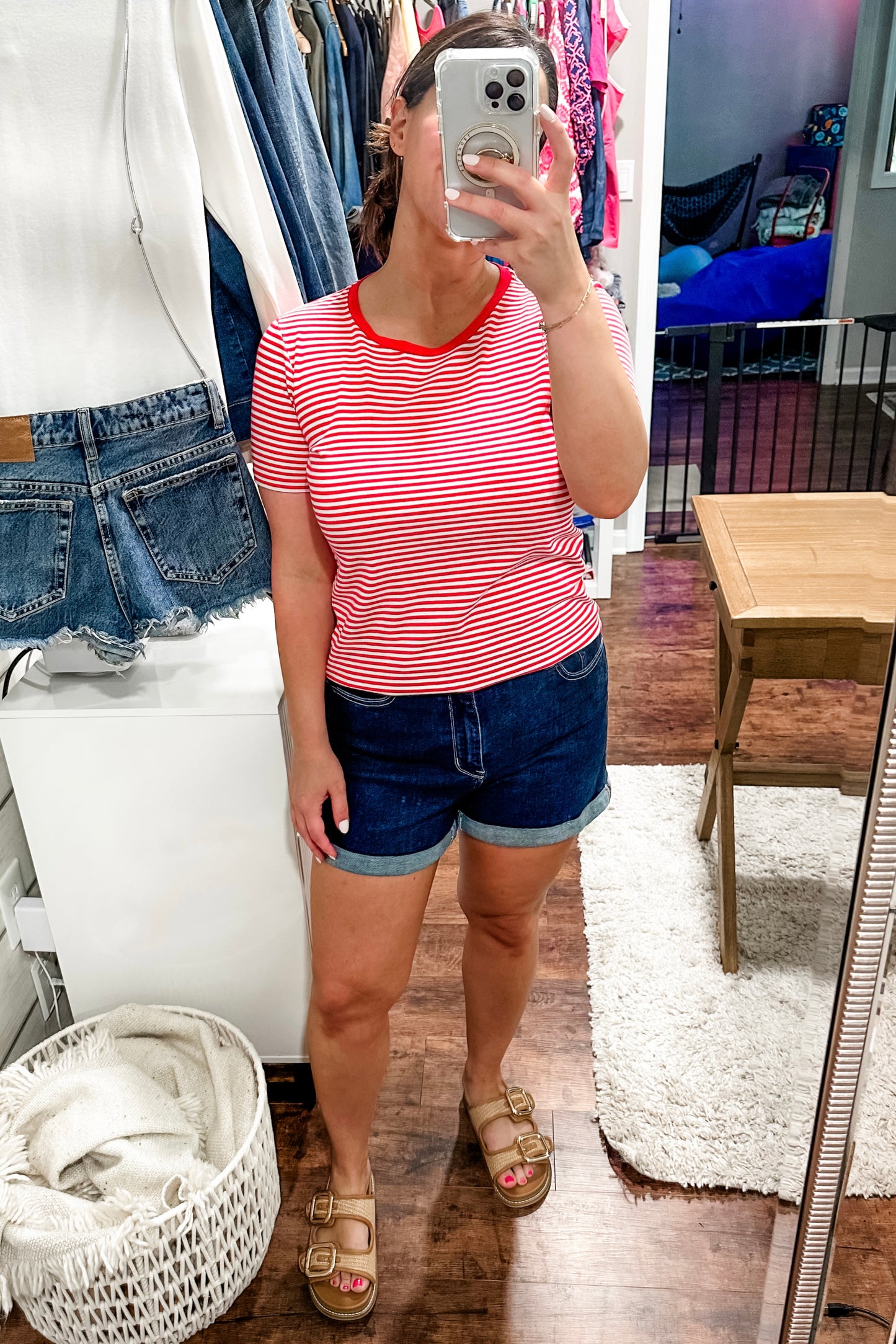 (M) Ella Moss Red Stripe Tee