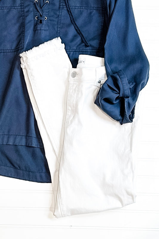(12) Loft Double Fringe Denim