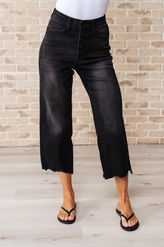 JB High Rise Button Fly Wide Leg Crop Jeans