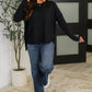 Wander & Rest Cable Ribbed Knit Drop Shoulder Top in Black